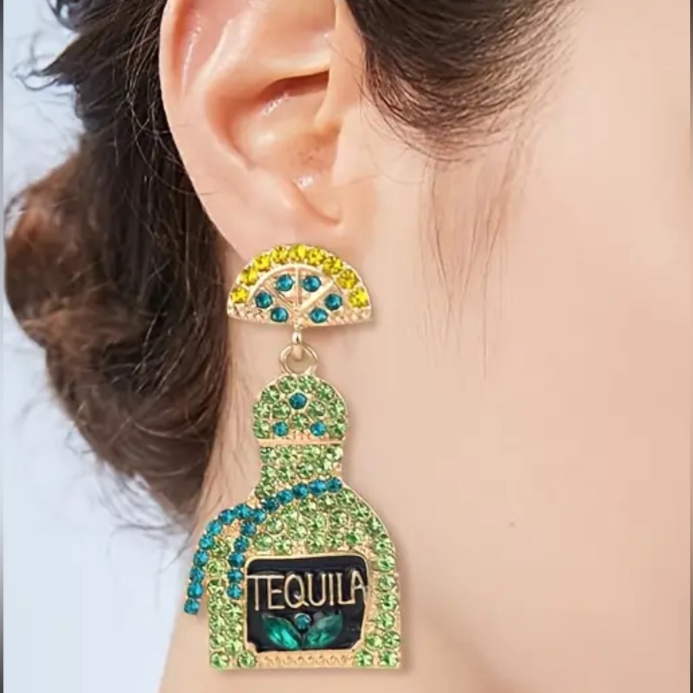 HAPPY HOUR Tequila with Lime Crystal Drop Earrings